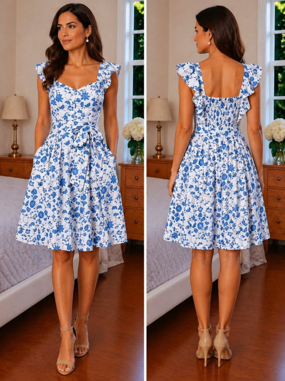 Gal Meets Glam Olivia Blue White Floral Midi Dress